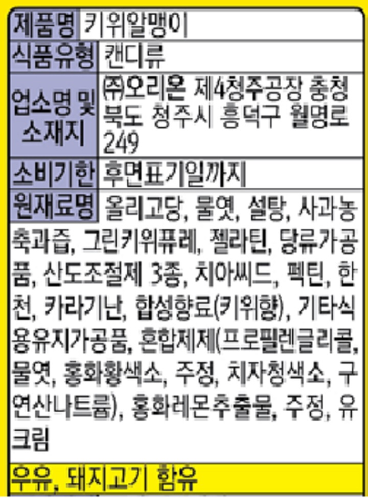 오리온 키위알맹이 216g
