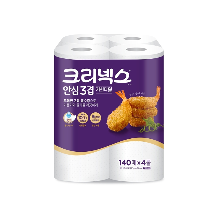 (Q)크리넥스 안심 3겹 키친타월 140매* 4롤