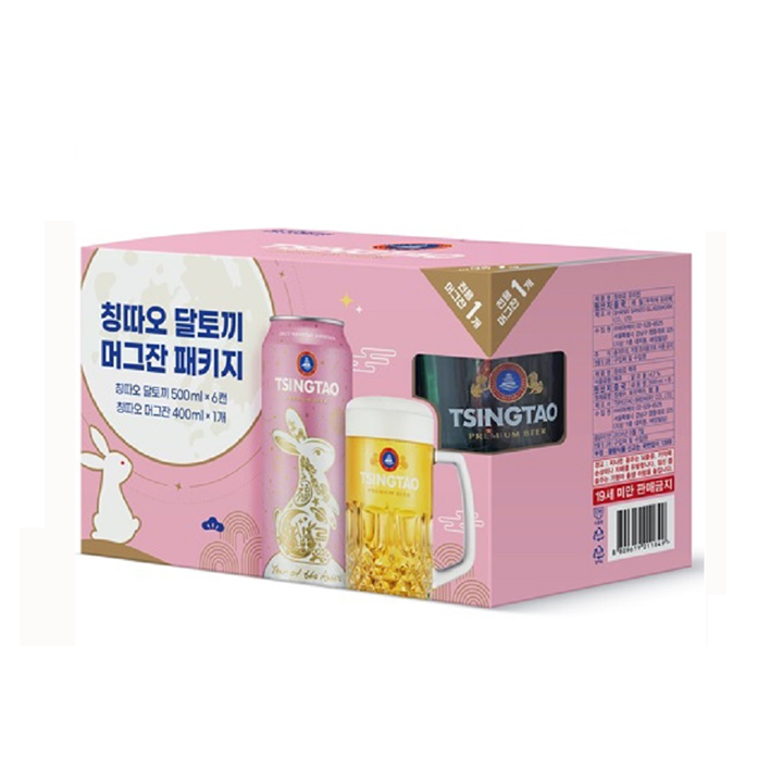 칭타오 달토끼 500ml*6캔 머그잔 패키지