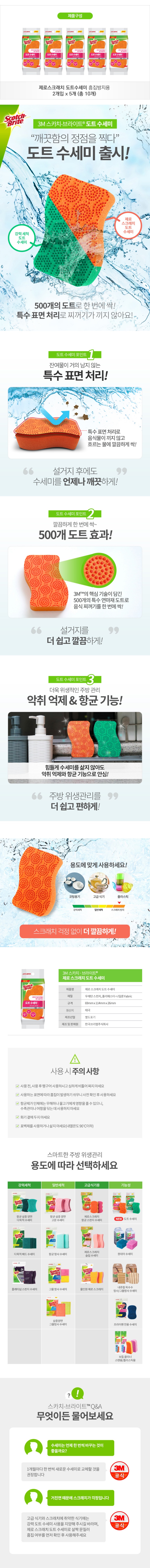 [택배]3M 도트수세미 2입 5개(흠집방지용)