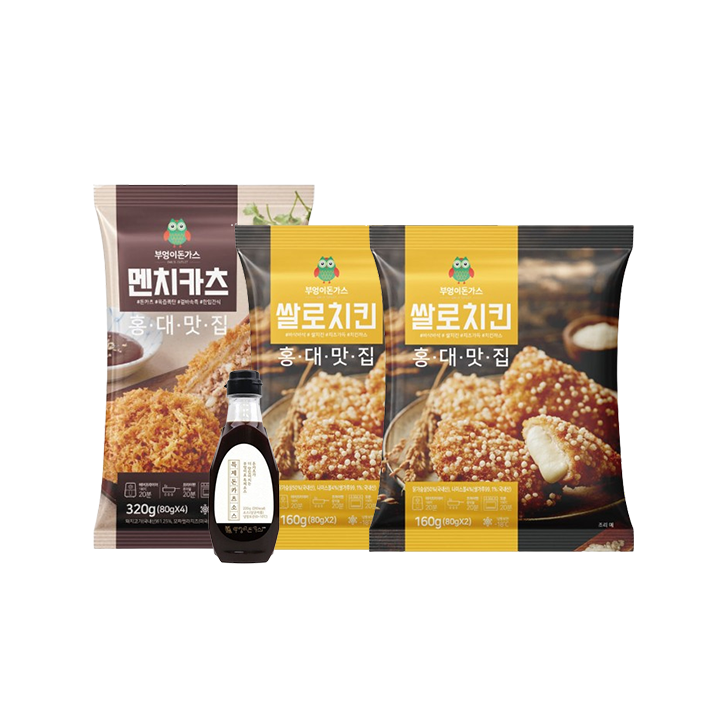 [택배]부엉이돈가스 3종(쌀로2+멘치1)+소스