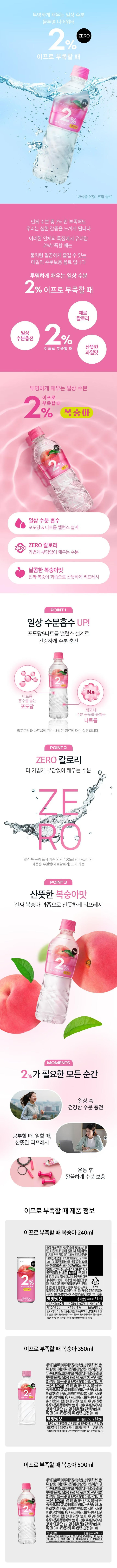식품의 유형: 혼합음료  제조원: 롯데칠성음료㈜ 소재지: 경기도 안성시 미양면 구수리 306/대전광역시 대덕구 문평동 421 제조년월유통기한: 본 상품은 물류센터 직배송 상품으로 제조 연월 정보 제공이 어렵습니다. 고객센터로 연락 시 정보확인 가능합니다. 유통기한: 제조일로부터 9개월 (중량)수량: 350ml 원재료/원산지: 복숭아 농축과즙(복숭아 과즙 5% 미국산), 정제수, 엑상과당, 합성착향료(복숭아향), 구연한, 구연산삼나트륨, 효소처리루틴 영양성분: 1회 제공량 1컵 (175mL) 열량 50kcal , 탄수화물12g(4%), 당류 11g, 단백질0g(0%), 지방 0g(0%), 포화지방 0g(0%) 트랜스지방 0g 콜레스테롤 0mg(0%) 나트륨4mg(0%),